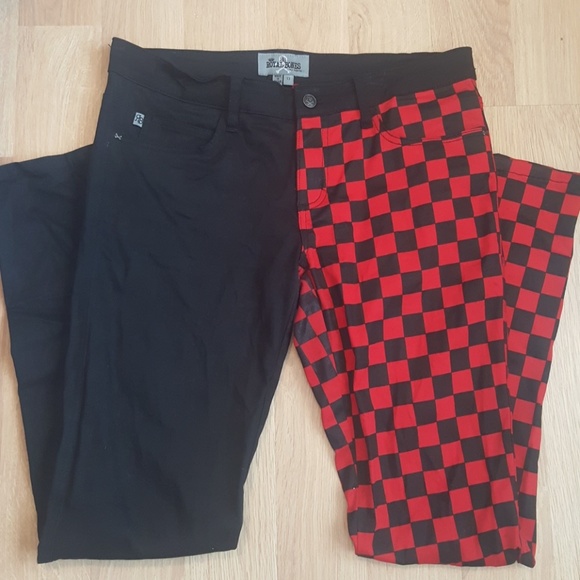 red and black checkered jeans